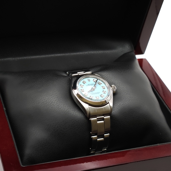 ?Sale? Rolex ladies 25mm oyster perpetual turquoise diamond steel watch main image 7